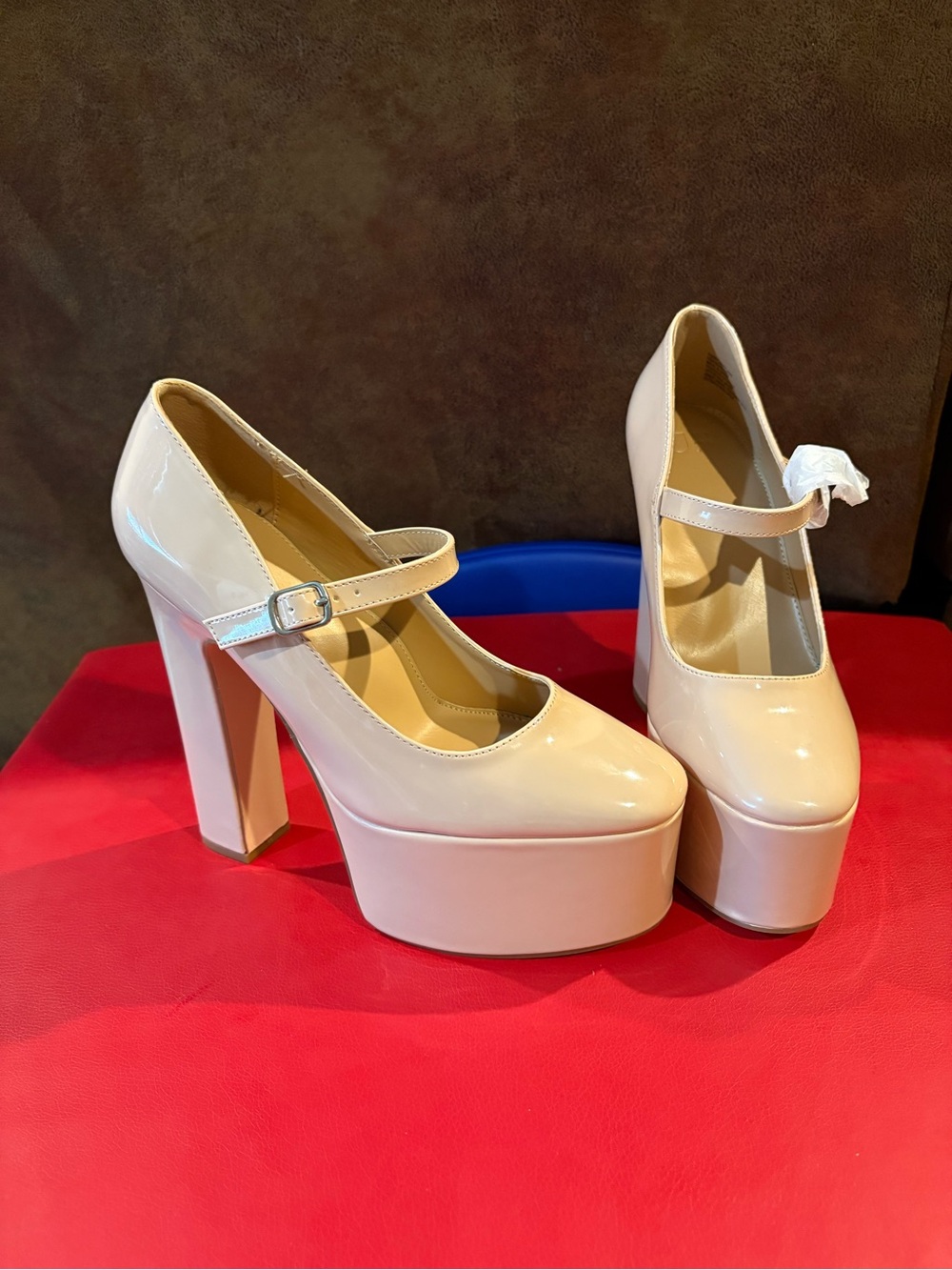 JustFab Glossy Nude Patent Mary Jane Platform Heels